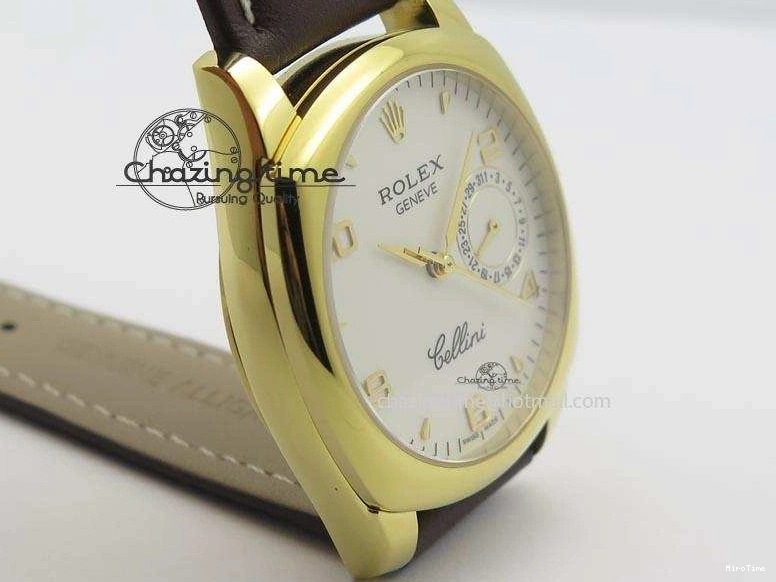 MiroTime 0328 Cellini Date YG White Numeral Dial On Brown Leather Strap A Affordable 3883